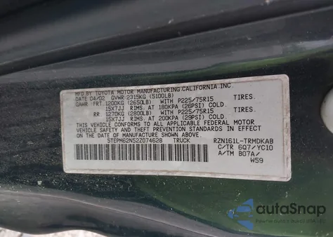 2002 Toyota Tacoma from USA, damaged, VIN 5TEPM62N52Z074628